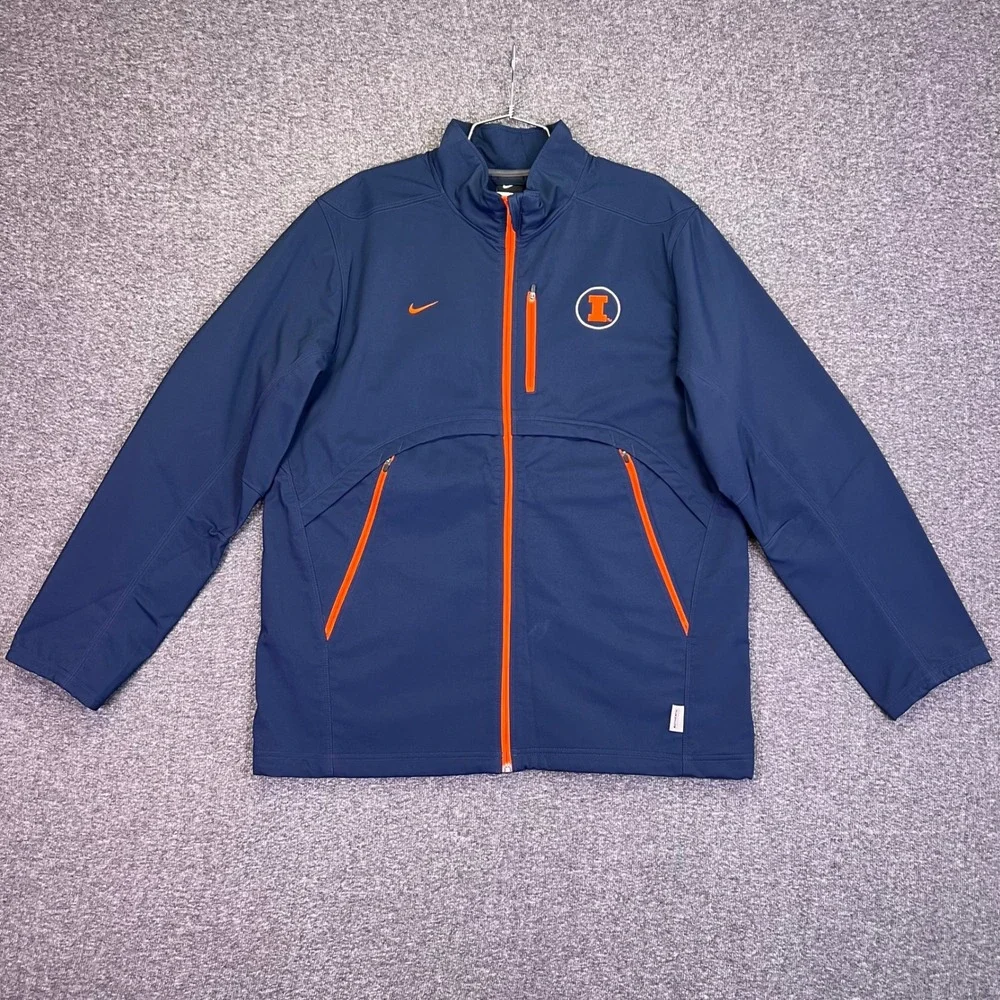 Nike Illinois Fighting Illini Jacket Mens L Navy Blue Softshell Sporty Casual